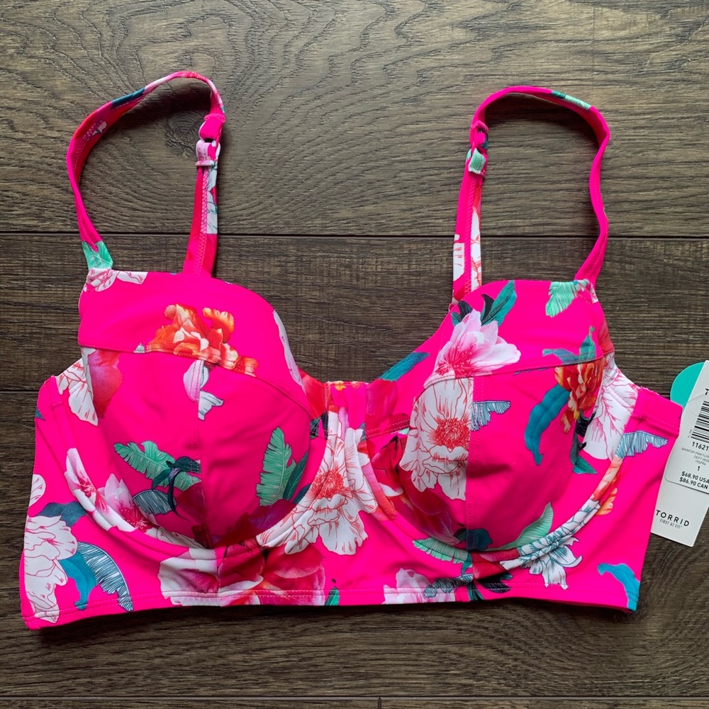 Neon Pink Floral Underwire Bikini Top